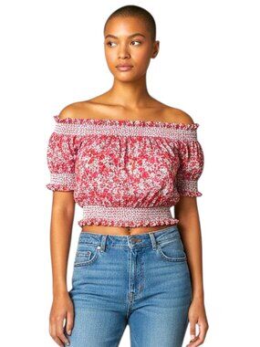 J. Crew Liberty Wiltshire Print Smocked 100% Cotton Poplin Crop Top - XL